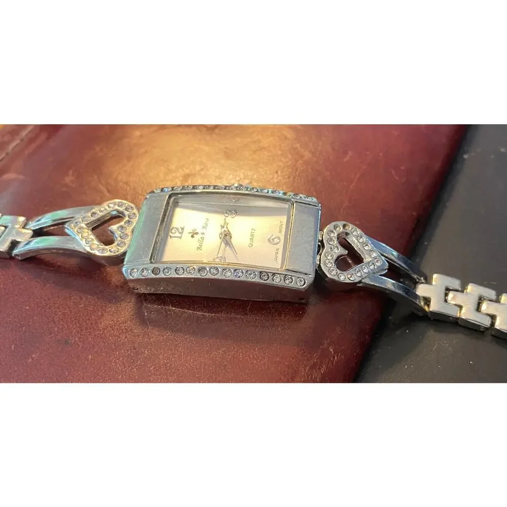 Women's Bella & Rosa Watch, Silver Tone with Rhinestones, Bracelet Band